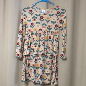 Girls' Pink Floral Long-Sleeve Tiered Dress